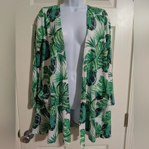 LuLaRoe Caroline Cardigan Tropical Palm Leaves Monstera Plant Lady Sweater Green
